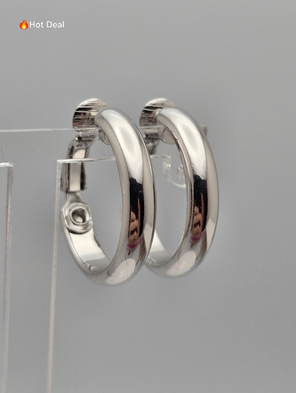 Vintage Sarah Coventry Silver Tone Chunky Hoop Clip On Earrings 1" 1970s